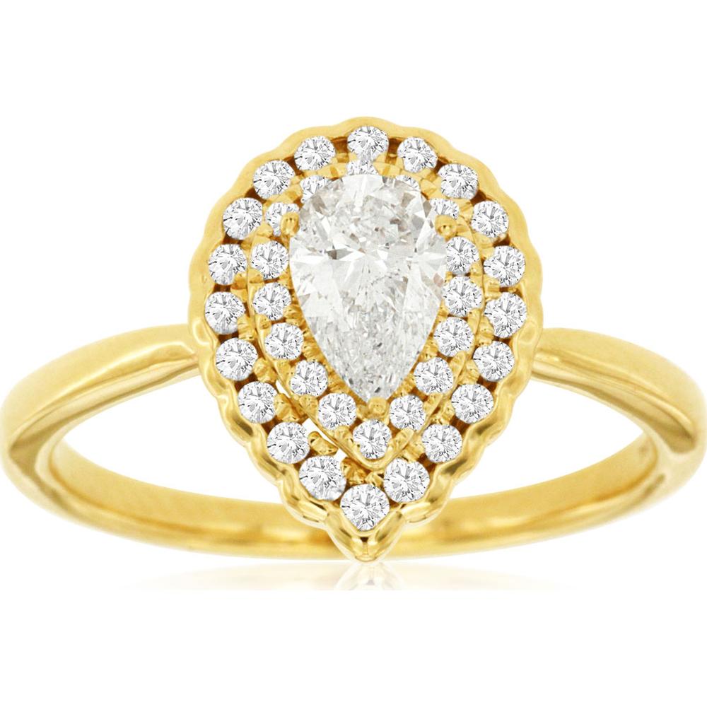 14K Yellow Gold Pear Diamond Halo Engagement Ring with 0.42 Carat Center Diamond and 0.25 Carat Accent Diamonds - Royal Jewelry