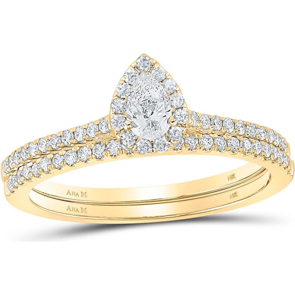 14K Yellow Gold Pear Diamond Halo Wedding Ring Set - 1/2 Carat Total Diamond Weight