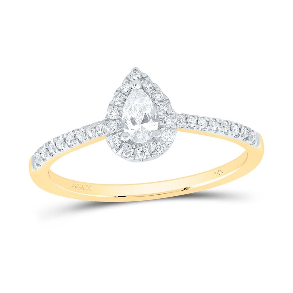 14K Yellow Gold Pear Diamond Ring - 1/3 Carat Total Diamond Weight