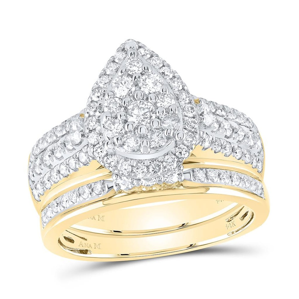 14K Yellow Gold Pear Diamond Ring - 1 5/8 Carat Total Diamond Weight