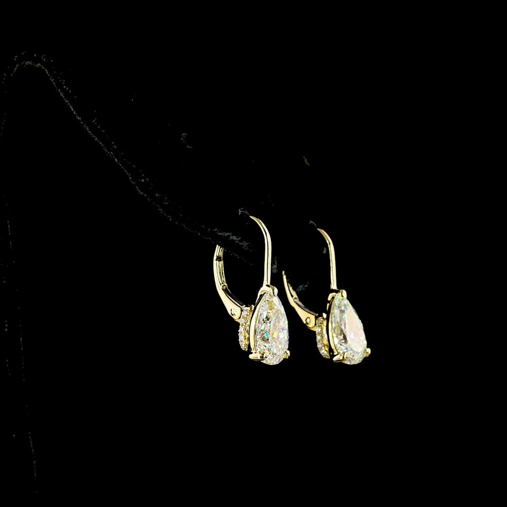14K Yellow Gold Pear Drop Earrings with Lab-Grown E-F VVS2 Diamonds - 3.10 Carat Total Weight - Covaloro Fine Jewelry