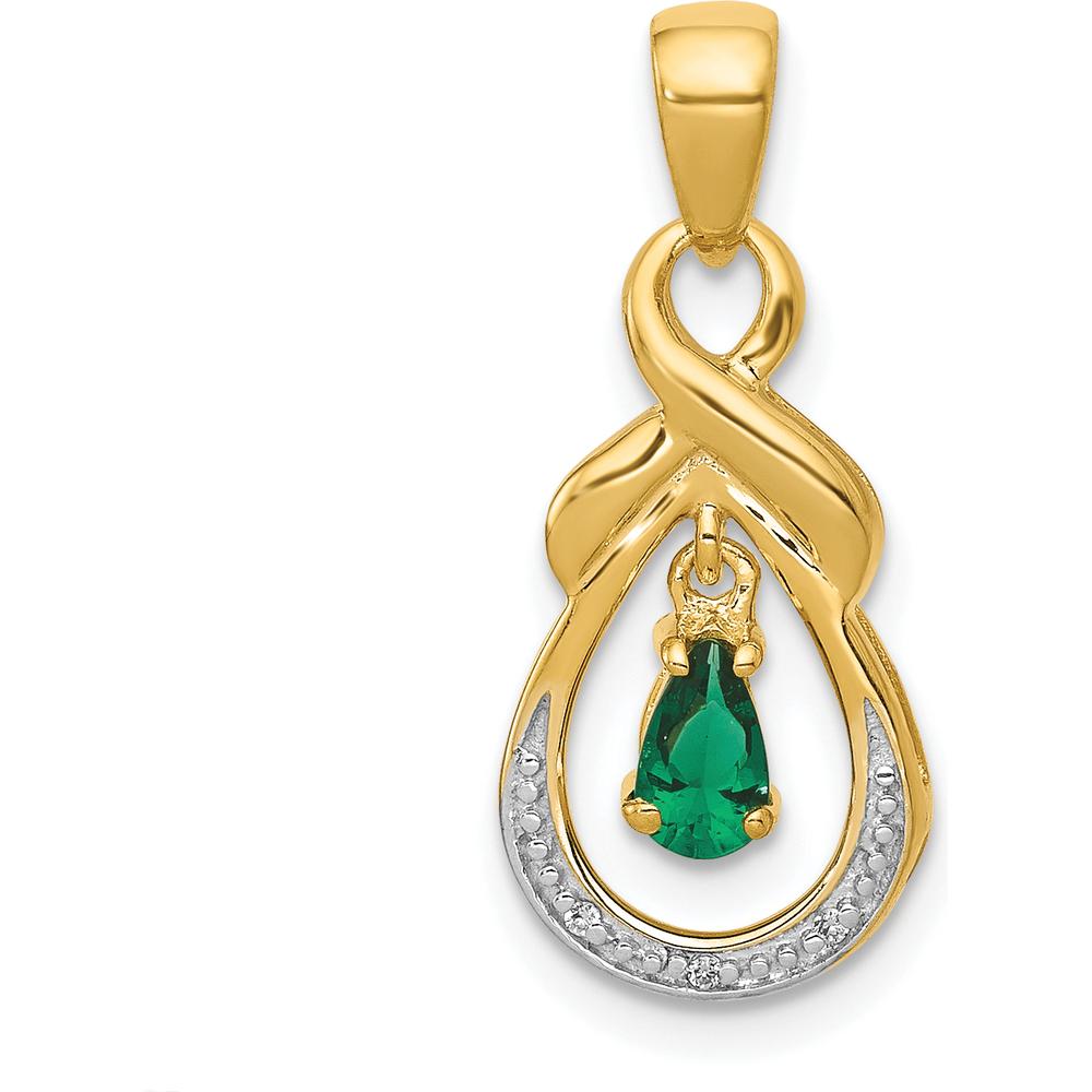 14K Yellow Gold Pear Emerald and Diamond Dangle Pendant - 0.19 Carat Emerald, 0.009 Carat Diamond Total Weight by Lumare Gioia