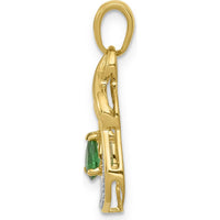 14K Yellow Gold Pear Emerald and Diamond Dangle Pendant - 0.19 Carat Emerald, 0.009 Carat Diamond Total Weight by Lumare Gioia