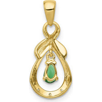 14K Yellow Gold Pear Emerald and Diamond Dangle Pendant - 0.19 Carat Emerald, 0.009 Carat Diamond Total Weight by Lumare Gioia