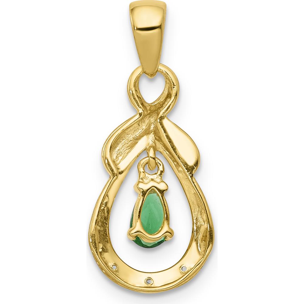 14K Yellow Gold Pear Emerald and Diamond Dangle Pendant - 0.19 Carat Emerald, 0.009 Carat Diamond Total Weight by Lumare Gioia