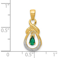 14K Yellow Gold Pear Emerald and Diamond Dangle Pendant - 0.19 Carat Emerald, 0.009 Carat Diamond Total Weight by Lumare Gioia