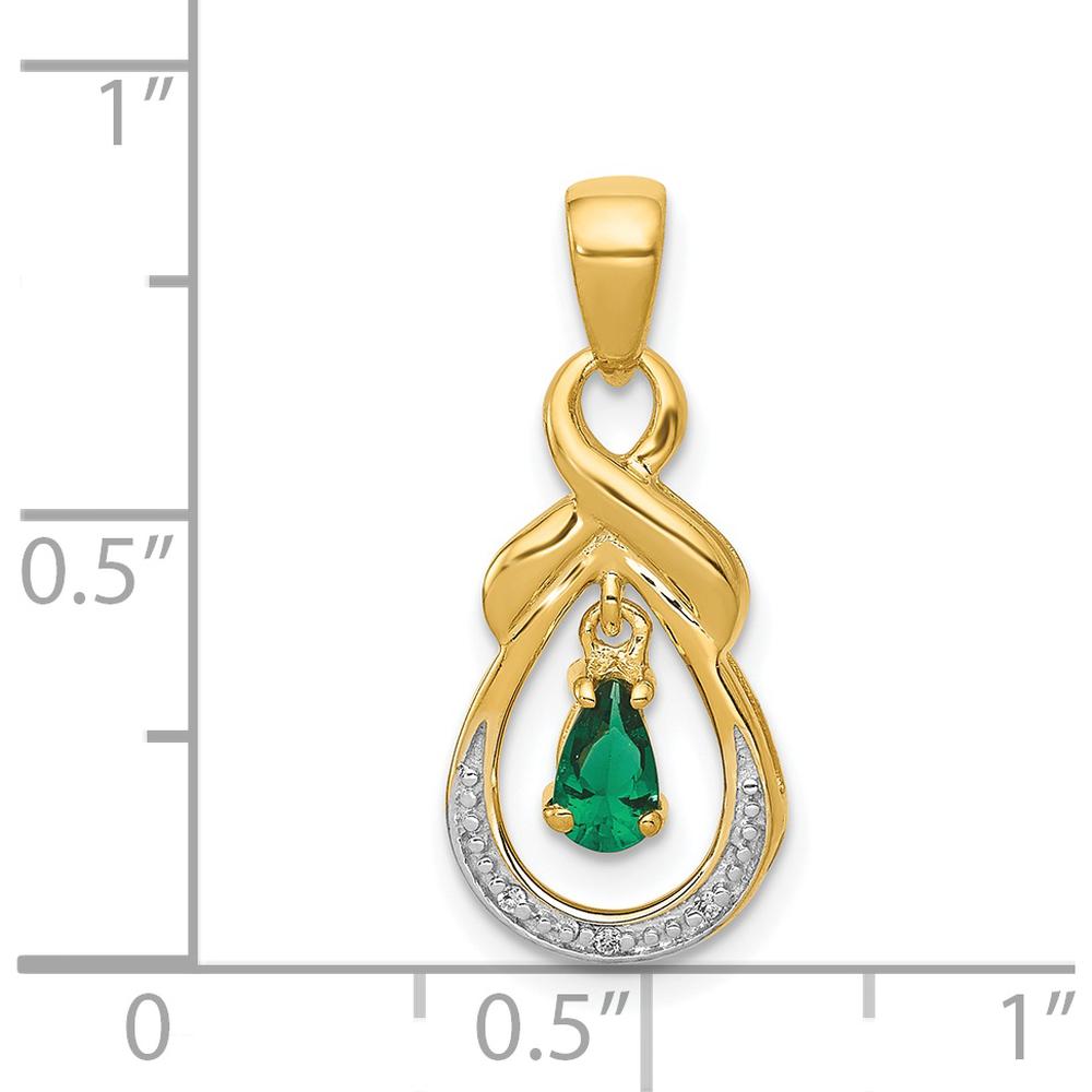 14K Yellow Gold Pear Emerald and Diamond Dangle Pendant - 0.19 Carat Emerald, 0.009 Carat Diamond Total Weight by Lumare Gioia