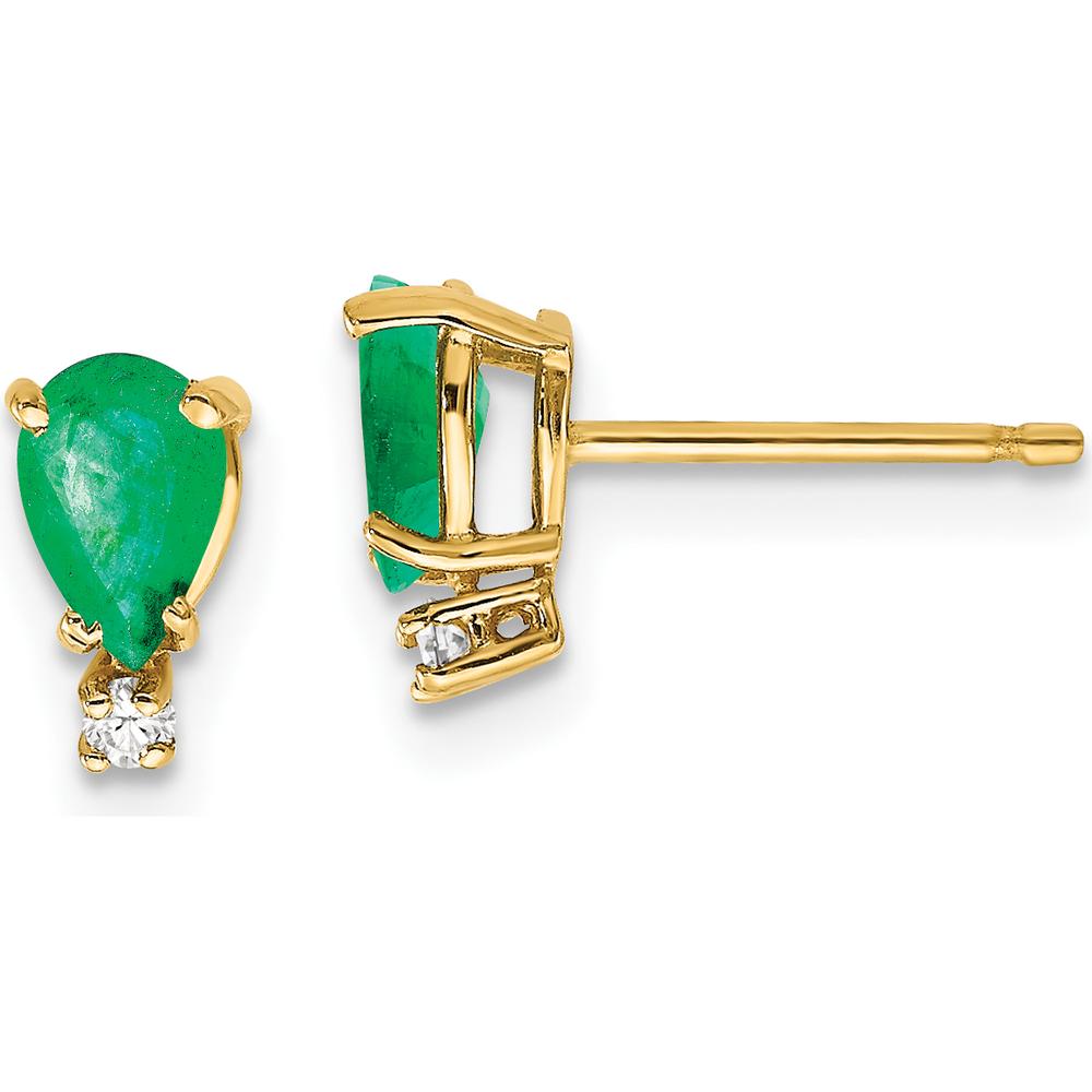 14K Yellow Gold Pear Emerald and Diamond Earrings - 0.40 Carat Total Emerald Weight, 0.034 Carat Total Diamond Weight by Monteluci Fine Jewelry