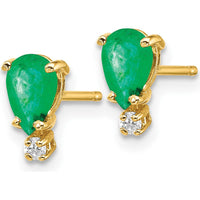 14K Yellow Gold Pear Emerald and Diamond Earrings - 0.40 Carat Total Emerald Weight, 0.034 Carat Total Diamond Weight by Monteluci Fine Jewelry