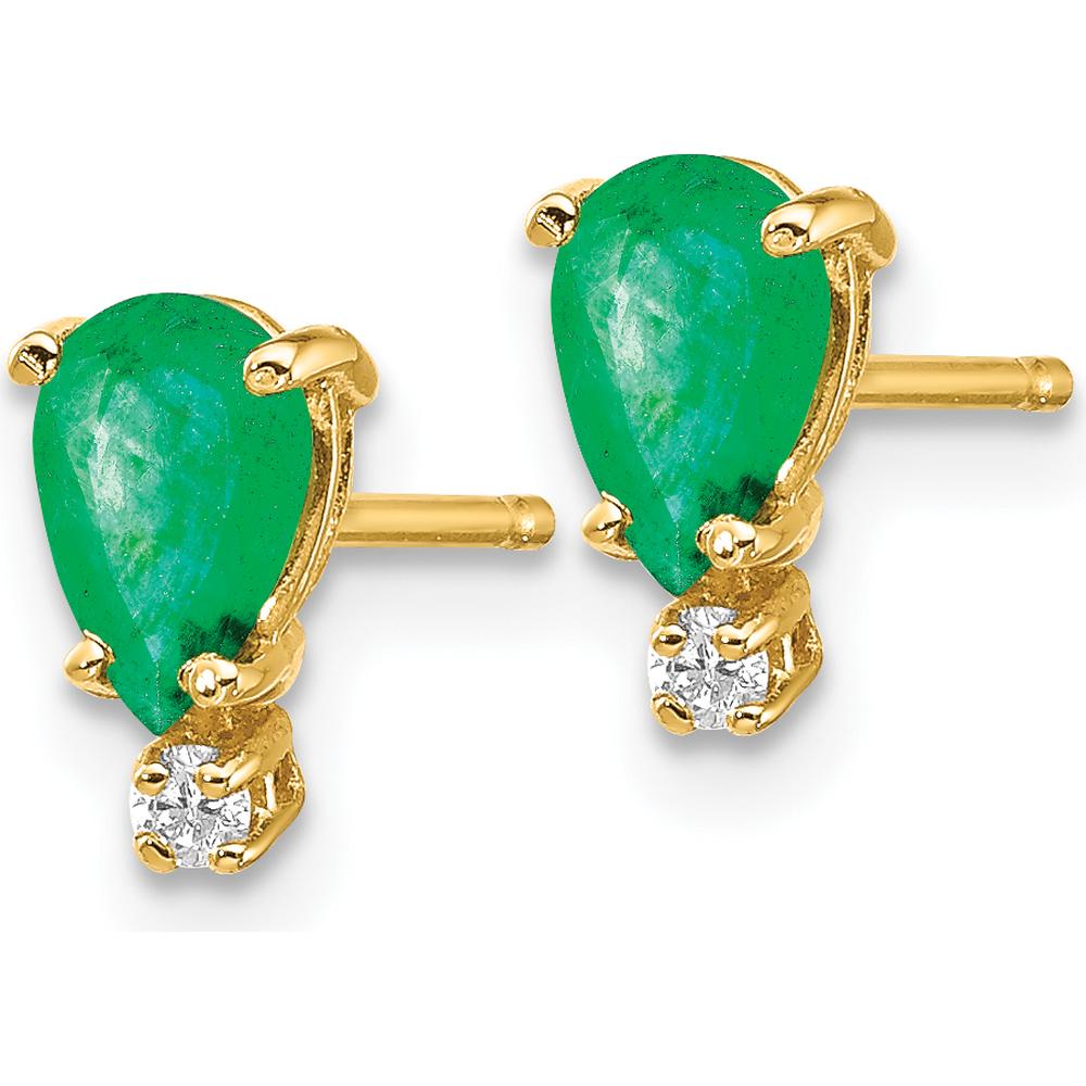 14K Yellow Gold Pear Emerald and Diamond Earrings - 0.40 Carat Total Emerald Weight, 0.034 Carat Total Diamond Weight by Monteluci Fine Jewelry