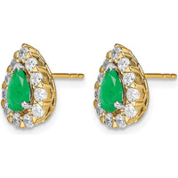 14K Yellow Gold Pear Emerald and Diamond Halo Post Earrings - 0.5 Carat Total Emerald Weight, 0.035 Carat Total Diamond Weight by Monteluci Fine Jewelry