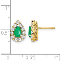 14K Yellow Gold Pear Emerald and Diamond Halo Post Earrings - 0.5 Carat Total Emerald Weight, 0.035 Carat Total Diamond Weight by Monteluci Fine Jewelry