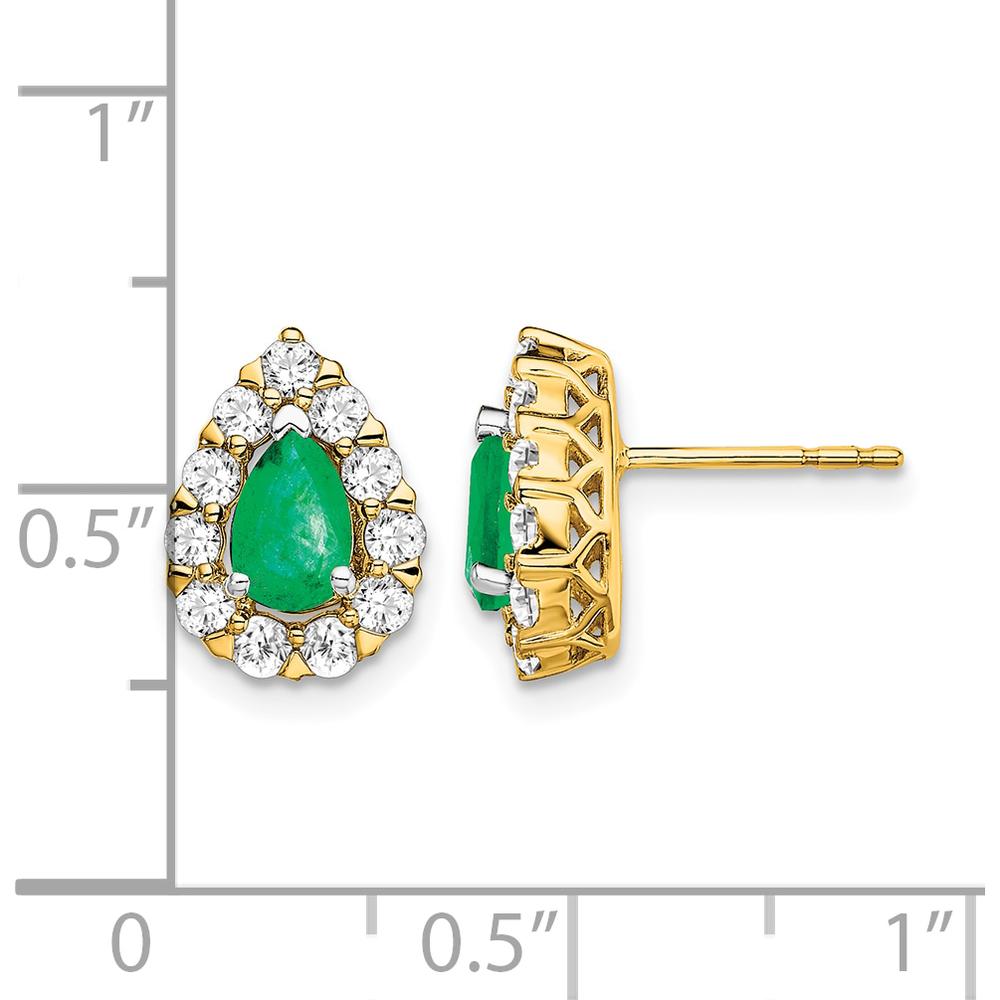 14K Yellow Gold Pear Emerald and Diamond Halo Post Earrings - 0.5 Carat Total Emerald Weight, 0.035 Carat Total Diamond Weight by Monteluci Fine Jewelry