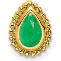 14K Yellow Gold Pear Emerald Beaded Edge Pendant - 0.5 Carat Emerald by Lumare Gioia