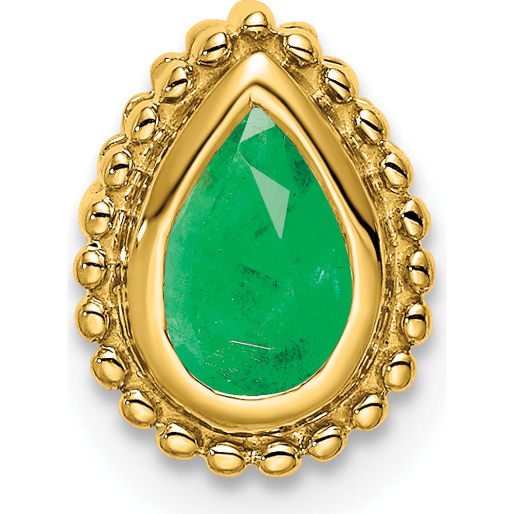 14K Yellow Gold Pear Emerald Beaded Edge Pendant - 0.5 Carat Emerald by Lumare Gioia