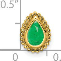 14K Yellow Gold Pear Emerald Beaded Edge Pendant - 0.5 Carat Emerald by Lumare Gioia