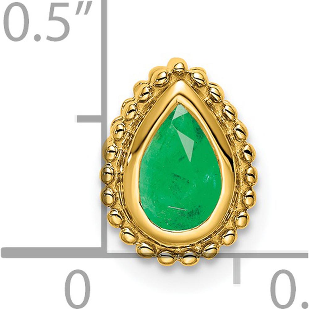 14K Yellow Gold Pear Emerald Beaded Edge Pendant - 0.5 Carat Emerald by Lumare Gioia