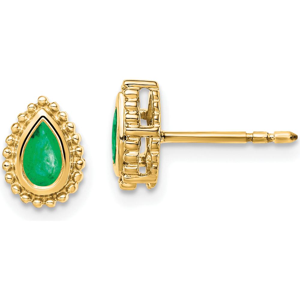 14K Yellow Gold Pear Emerald Post Earrings - 0.25 Carat Total Gem Weight by Monteluci Fine Jewelry
