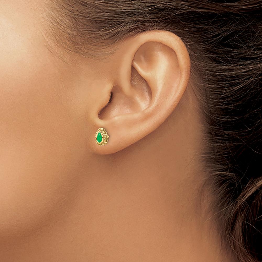 14K Yellow Gold Pear Emerald Post Earrings - 0.25 Carat Total Gem Weight by Monteluci Fine Jewelry