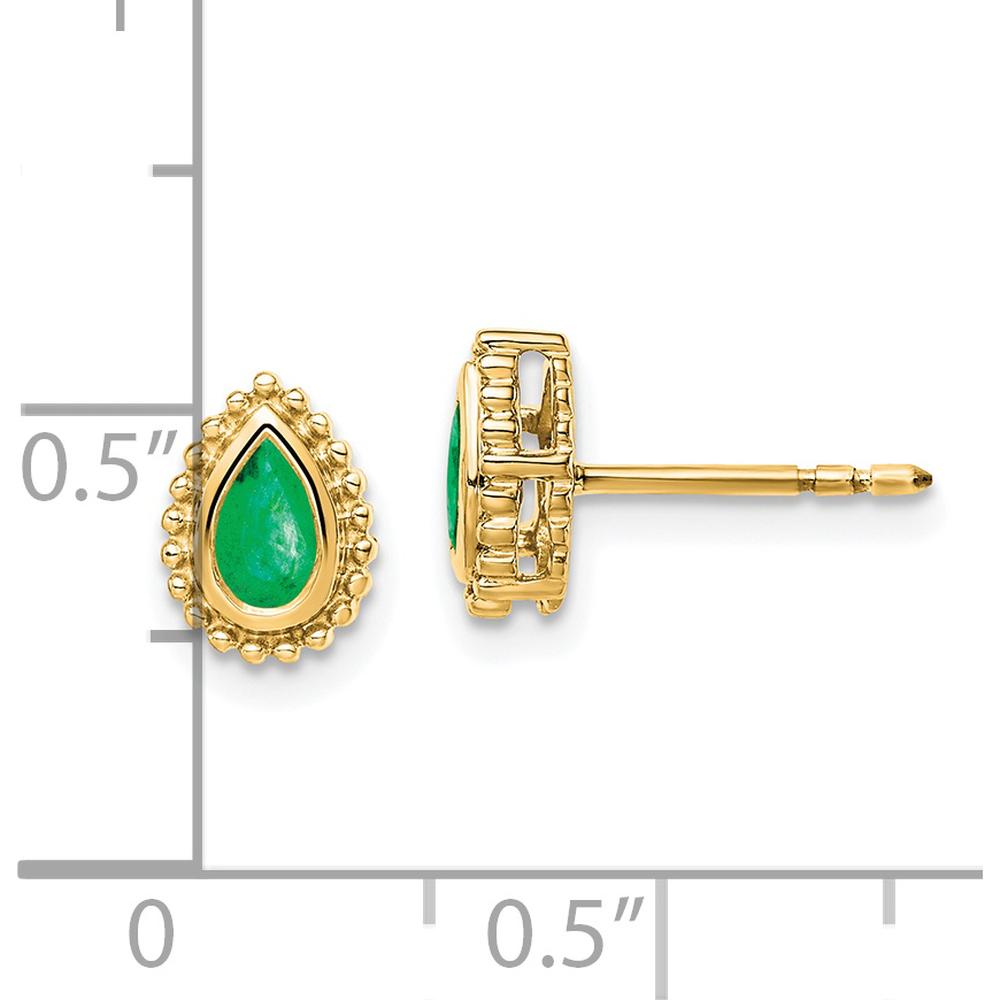 14K Yellow Gold Pear Emerald Post Earrings - 0.25 Carat Total Gem Weight by Monteluci Fine Jewelry