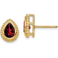 14K Yellow Gold Pear Garnet Button Earrings - 0.75 Carat Total Gem Weight by Monteluci Fine Jewelry