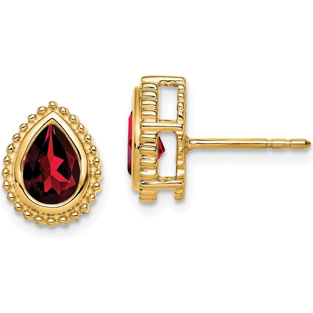 14K Yellow Gold Pear Garnet Button Earrings - 0.75 Carat Total Gem Weight by Monteluci Fine Jewelry