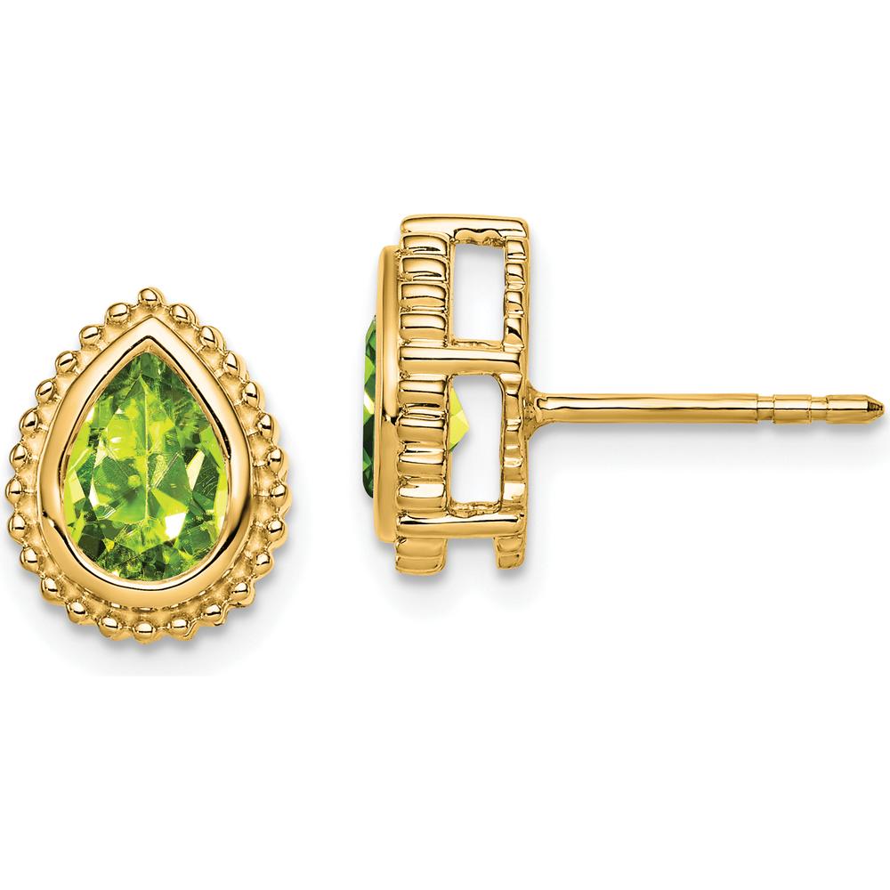 14K Yellow Gold Pear Peridot Stud Earrings - 0.75 Carat Total Peridot Weight by Monteluci Fine Jewelry