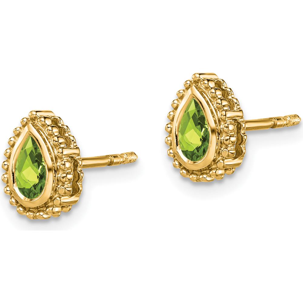 14K Yellow Gold Pear Peridot Stud Earrings - 0.75 Carat Total Peridot Weight by Monteluci Fine Jewelry