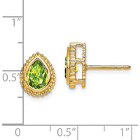 14K Yellow Gold Pear Peridot Stud Earrings - 0.75 Carat Total Peridot Weight by Monteluci Fine Jewelry