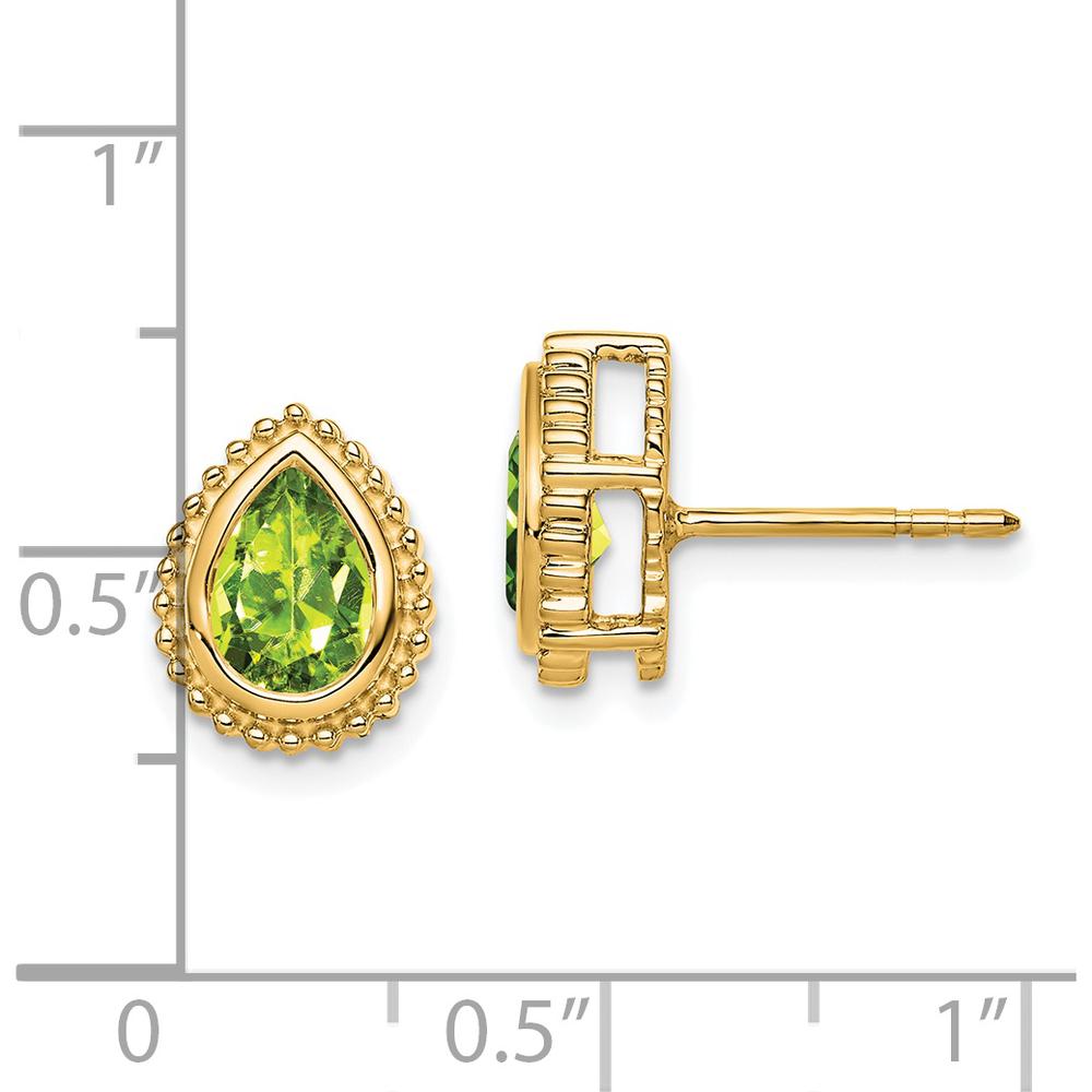 14K Yellow Gold Pear Peridot Stud Earrings - 0.75 Carat Total Peridot Weight by Monteluci Fine Jewelry
