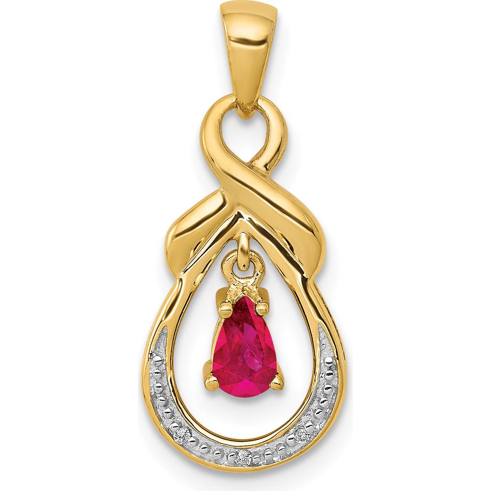 14K Yellow Gold Pear Ruby and Diamond Dangle Pendant - 0.19 Carat Ruby, 0.009 Carat Diamonds by Lumare Gioia