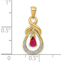 14K Yellow Gold Pear Ruby and Diamond Dangle Pendant - 0.19 Carat Ruby, 0.009 Carat Diamonds by Lumare Gioia