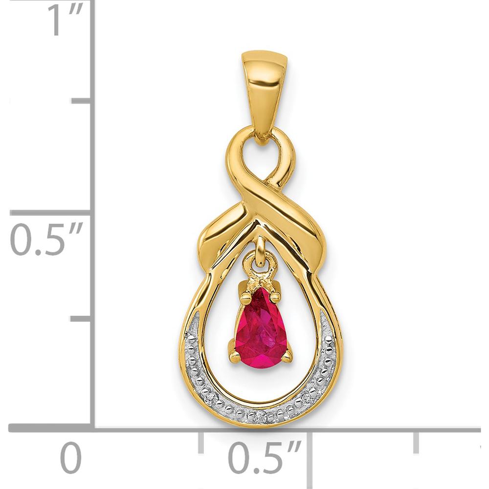 14K Yellow Gold Pear Ruby and Diamond Dangle Pendant - 0.19 Carat Ruby, 0.009 Carat Diamonds by Lumare Gioia