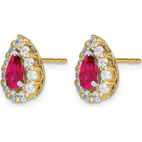 14K Yellow Gold Pear Ruby and Diamond Halo Post Earrings - 0.5 Carat Ruby, 0.77 Carat Total Diamond Weight by Monteluci Fine Jewelry