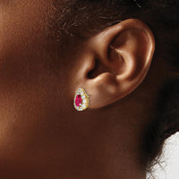 14K Yellow Gold Pear Ruby and Diamond Halo Post Earrings - 0.5 Carat Ruby, 0.77 Carat Total Diamond Weight by Monteluci Fine Jewelry