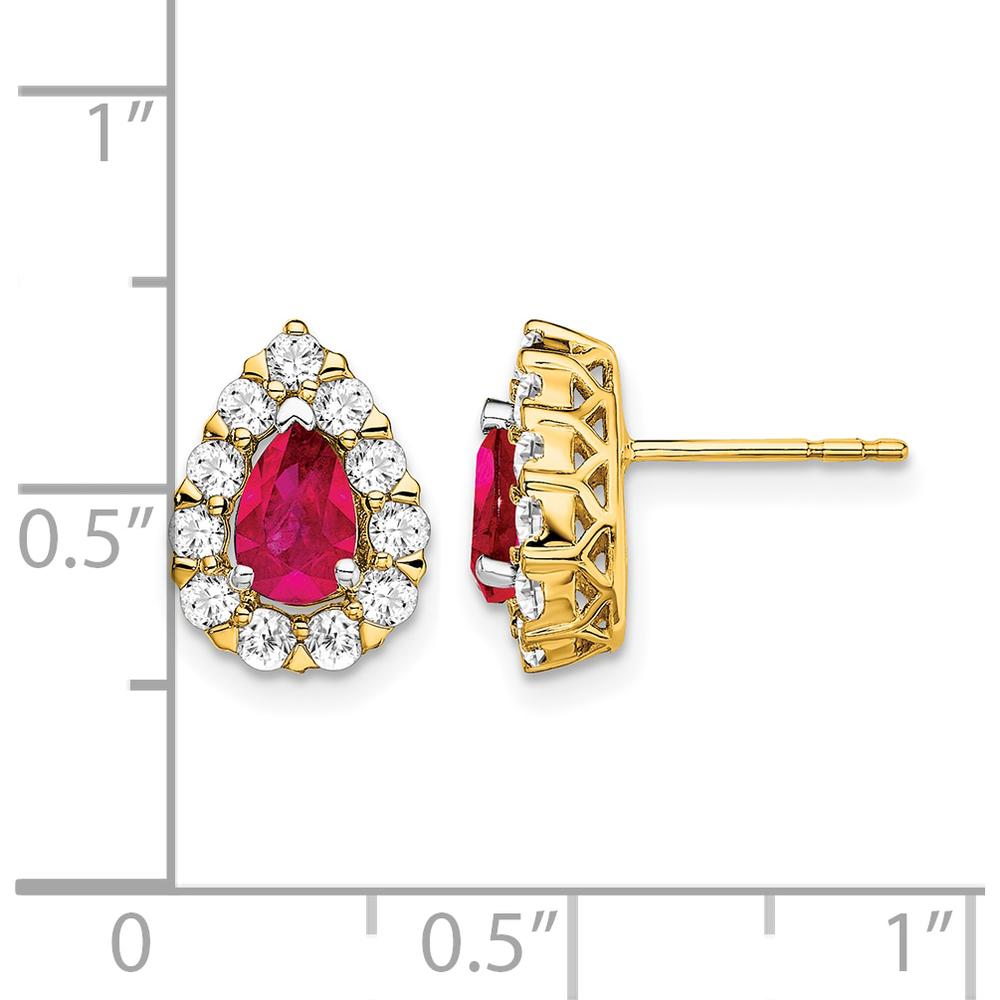 14K Yellow Gold Pear Ruby and Diamond Halo Post Earrings - 0.5 Carat Ruby, 0.77 Carat Total Diamond Weight by Monteluci Fine Jewelry
