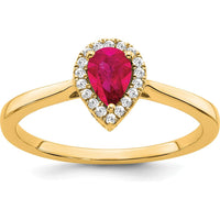 14K Yellow Gold Pear Ruby and Diamond Halo Ring - 0.5 Carat Ruby, 0.09 Carat Diamonds by 0