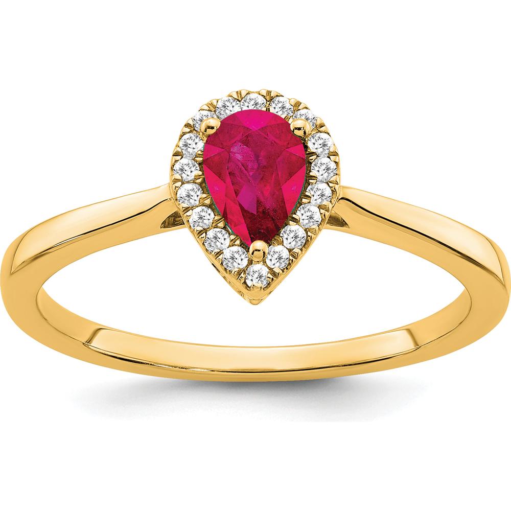 14K Yellow Gold Pear Ruby and Diamond Halo Ring - 0.5 Carat Ruby, 0.09 Carat Diamonds by 0