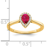 14K Yellow Gold Pear Ruby and Diamond Halo Ring - 0.5 Carat Ruby, 0.09 Carat Diamonds by 0