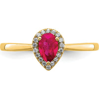 14K Yellow Gold Pear Ruby and Diamond Halo Ring - 0.5 Carat Ruby, 0.09 Carat Diamonds by 0