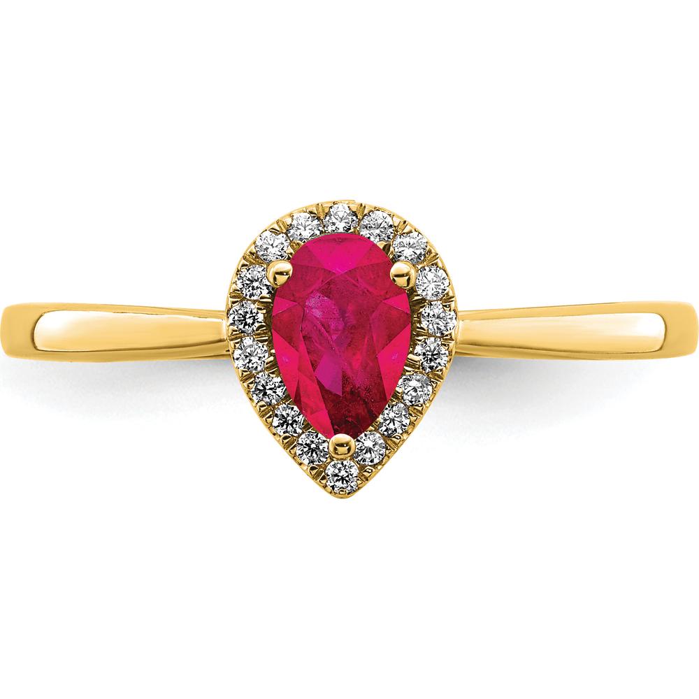 14K Yellow Gold Pear Ruby and Diamond Halo Ring - 0.5 Carat Ruby, 0.09 Carat Diamonds by 0