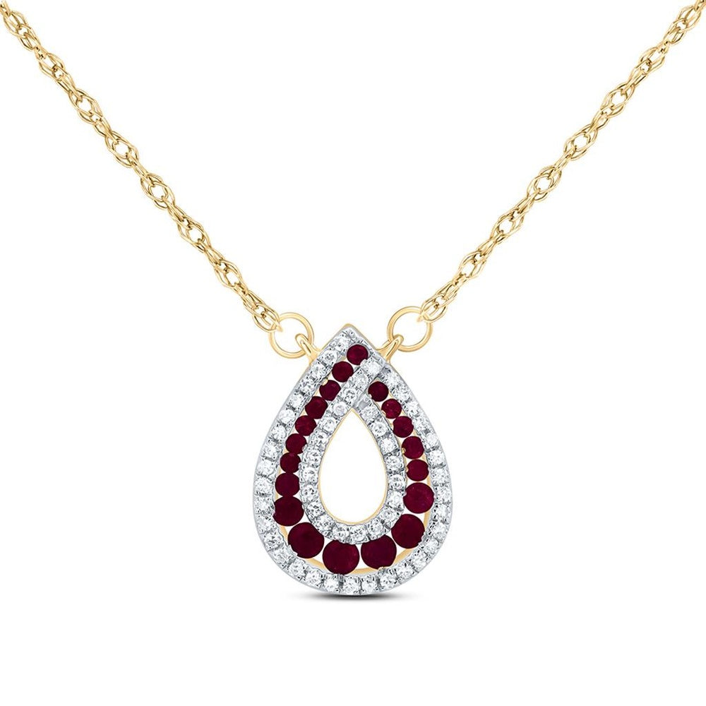 14K Yellow Gold Pear Ruby and Diamond Necklace - 1/2 Carat Total Gemstone Weight