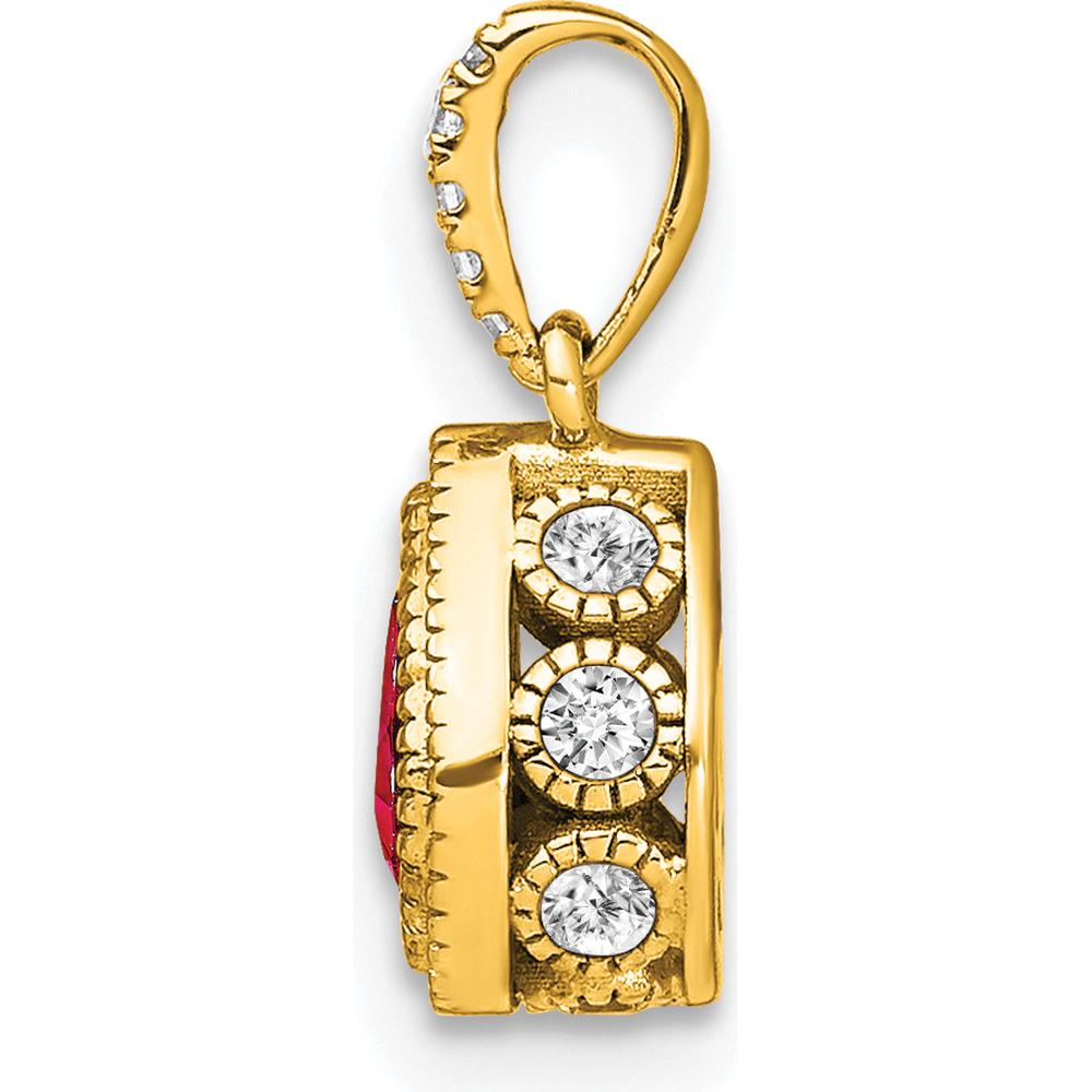 14K Yellow Gold Pear Ruby and Diamond Pendant with Beaded Detail - 0.29 Carat Ruby & 0.05 Carat Diamond Weight by Lumare Gioia