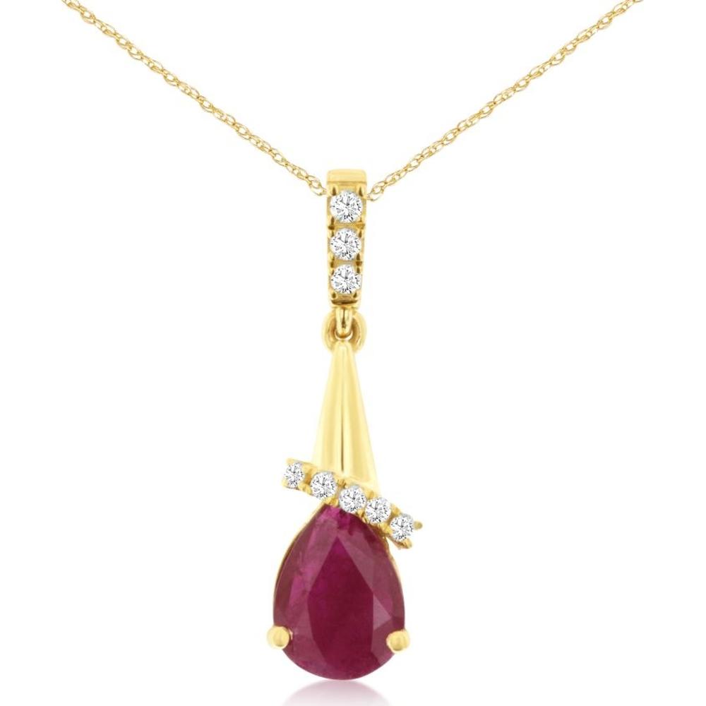 14K Yellow Gold Pear Ruby Pendant with Round Diamond Accents - 0.60 Carat Ruby and 0.05 Carat Total Diamond Weight - Royal Jewelry