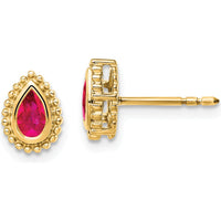 14K Yellow Gold Pear Ruby Post Earrings - 0.25 Carat Total Ruby Weight by Monteluci Fine Jewelry