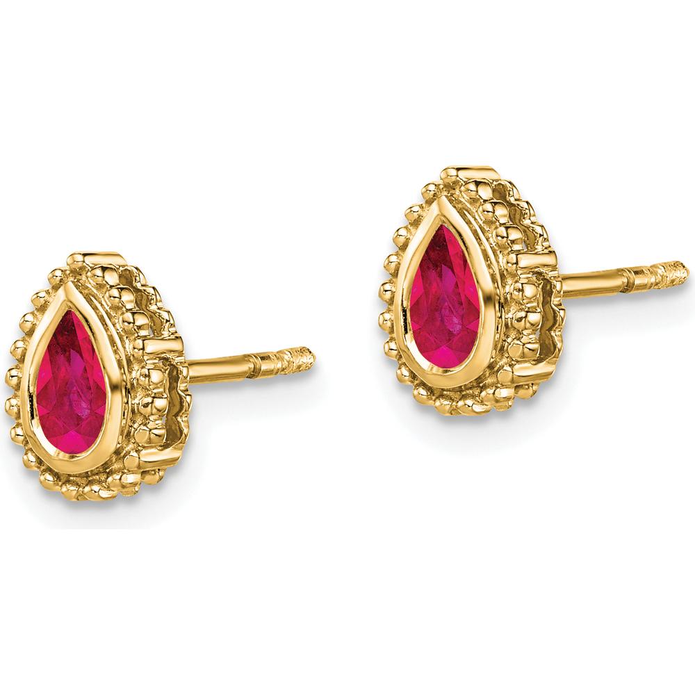 14K Yellow Gold Pear Ruby Post Earrings - 0.25 Carat Total Ruby Weight by Monteluci Fine Jewelry