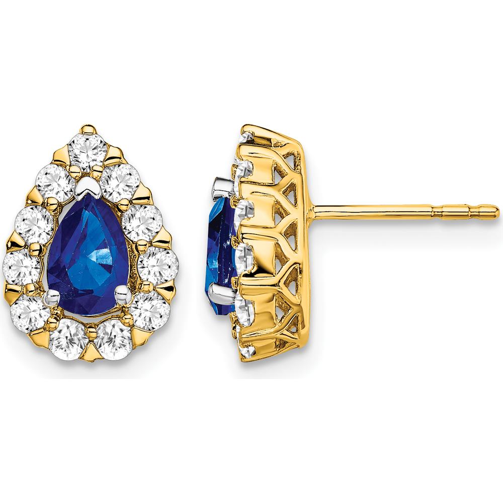 14K Yellow Gold Pear Sapphire and Diamond Halo Post Earrings - 1.03 Carat Total Sapphire Weight, 0.77 Carat Total Diamond Weight by Monteluci Fine Jewelry