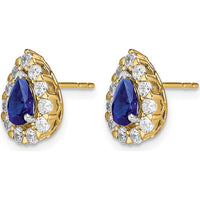 14K Yellow Gold Pear Sapphire and Diamond Halo Post Earrings - 1.03 Carat Total Sapphire Weight, 0.77 Carat Total Diamond Weight by Monteluci Fine Jewelry