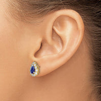 14K Yellow Gold Pear Sapphire and Diamond Halo Post Earrings - 1.03 Carat Total Sapphire Weight, 0.77 Carat Total Diamond Weight by Monteluci Fine Jewelry
