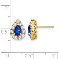 14K Yellow Gold Pear Sapphire and Diamond Halo Post Earrings - 1.03 Carat Total Sapphire Weight, 0.77 Carat Total Diamond Weight by Monteluci Fine Jewelry